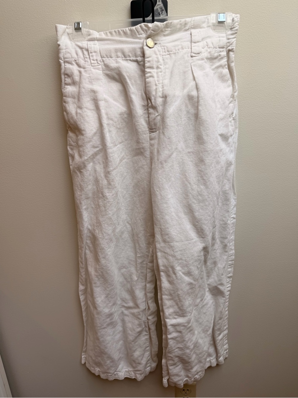 Zara Basic Z1975 Denim White Wide-Leg Linen Blend Chinos